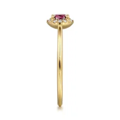 New Gabriel & Co. Promise Ring - 14k Yellow Gold Round Cut Diamond Halo Pink Tourmaline Promise Ring