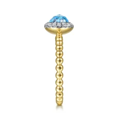 Discount Gabriel & Co. Promise Ring - 14K Yellow Gold Round Blue Topaz and Diamond Halo Bezel Set Bujukan Promise Ring