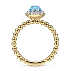 Discount Gabriel & Co. Promise Ring - 14K Yellow Gold Round Blue Topaz and Diamond Halo Bezel Set Bujukan Promise Ring