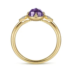 New Gabriel & Co. Promise Ring - 14K Yellow Gold Three Stone Amethyst and Diamond Promise Ring