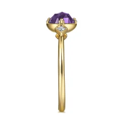 New Gabriel & Co. Promise Ring - 14K Yellow Gold Three Stone Amethyst and Diamond Promise Ring