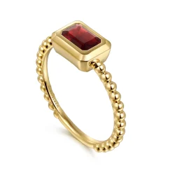 Discount Gabriel & Co. Promise Ring - 14K Yellow Plain Gold Bujukan And Garnet Stackable Promise Ring