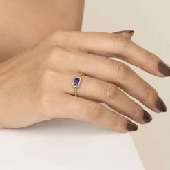 New Gabriel & Co. Promise Ring - 14K Yellow Plain Gold Bujukan And Amethyst Stackable Promise Ring