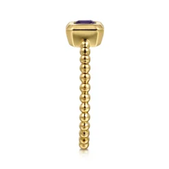 New Gabriel & Co. Promise Ring - 14K Yellow Plain Gold Bujukan And Amethyst Stackable Promise Ring