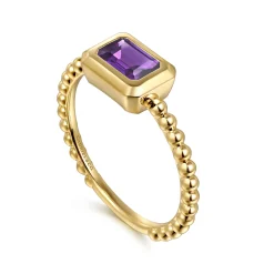 New Gabriel & Co. Promise Ring - 14K Yellow Plain Gold Bujukan And Amethyst Stackable Promise Ring
