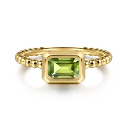 Gabriel & Co. Promise Ring - 14K Yellow Plain Gold Bujukan And Peridot Stackable Promise Ring
