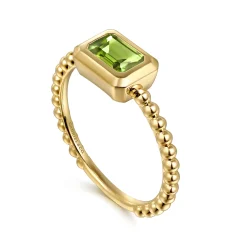 Gabriel & Co. Promise Ring - 14K Yellow Plain Gold Bujukan And Peridot Stackable Promise Ring