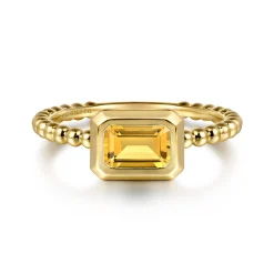 Gabriel & Co. Promise Ring - 14K Yellow Plain Gold Bujukan And Citrine Stackable Promise Ring