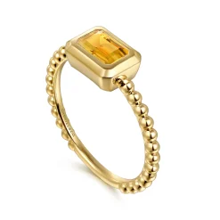 Gabriel & Co. Promise Ring - 14K Yellow Plain Gold Bujukan And Citrine Stackable Promise Ring