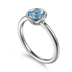 Discount Gabriel & Co. Promise Ring - 927 Sterling Silver Bezel Set Blue Topaz Solitaire Promise Ring