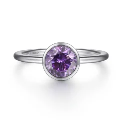 Best Gabriel & Co. Promise Ring - 925 Sterling Silver Bezel Set Amethyst Solitaire Promise Ring