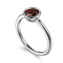 New Gabriel & Co. Promise Ring - 929 Sterling Silver Bezel Set Garnet Solitaire Promise Ring