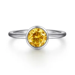 Best Gabriel & Co. Promise Ring - 928 Sterling Silver Bezel Set Citrine Solitaire Promise Ring