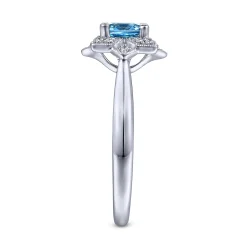 Online Gabriel & Co. Promise Ring - Vintage Inspired 14K White Gold Round Blue Topaz and Floral Diamond Halo Promise Ring