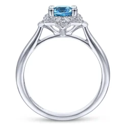 Online Gabriel & Co. Promise Ring - Vintage Inspired 14K White Gold Round Blue Topaz and Floral Diamond Halo Promise Ring