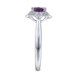 Clearance Gabriel & Co. Promise Ring - Vintage Inspired 14K White Gold Round Amethyst and Diamond Flower Promise Ring