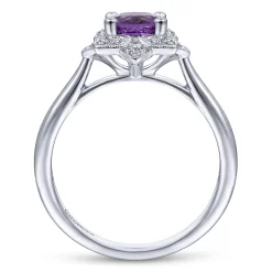 Clearance Gabriel & Co. Promise Ring - Vintage Inspired 14K White Gold Round Amethyst and Diamond Flower Promise Ring