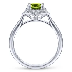 Best Gabriel & Co. Promise Ring - Vintage Inspired 14K White Gold Round Peridot and Floral Diamond Halo Promise Ring