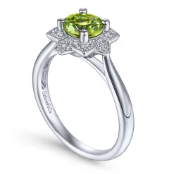 Best Gabriel & Co. Promise Ring - Vintage Inspired 14K White Gold Round Peridot and Floral Diamond Halo Promise Ring