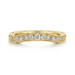 Outlet Gabriel & Co. Provence - Vintage Inspired Curved 14K Yellow Gold Micro Pave Diamond Anniversary Band - 0.25 ct