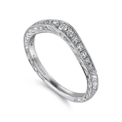 Best Gabriel & Co. Provence - Vintage Inspired Curved Platinum Micro Pave Diamond Anniversary Band - 0.25 ct