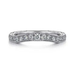 Best Gabriel & Co. Provence - Vintage Inspired Curved Platinum Micro Pave Diamond Anniversary Band - 0.25 ct