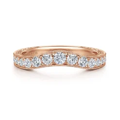 New Gabriel & Co. Provence - Vintage Inspired 14K Rose Gold Curved Channel Set Diamond Wedding Band with Engraving - 0.5 ct