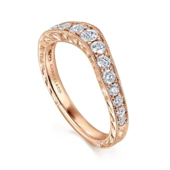 New Gabriel & Co. Provence - Vintage Inspired 14K Rose Gold Curved Channel Set Diamond Wedding Band with Engraving - 0.5 ct