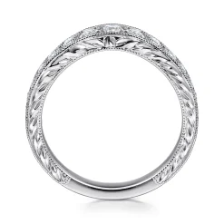 Gabriel & Co. Provence - Vintage Inspired 14K White Gold Curved Channel Set Diamond Wedding Band with Engraving - 0.5 ct