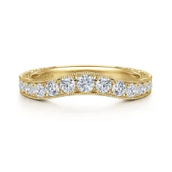 New Gabriel & Co. Provence - Vintage Inspired 14K Yellow Gold Curved Channel Set Diamond Wedding Band with Engraving - 0.5 ct