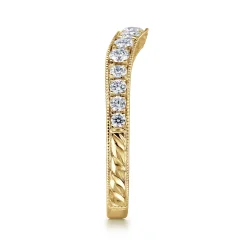 New Gabriel & Co. Provence - Vintage Inspired 14K Yellow Gold Curved Channel Set Diamond Wedding Band with Engraving - 0.5 ct
