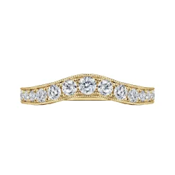 New Gabriel & Co. Provence - Vintage Inspired 14K Yellow Gold Curved Channel Set Diamond Wedding Band with Engraving - 0.5 ct