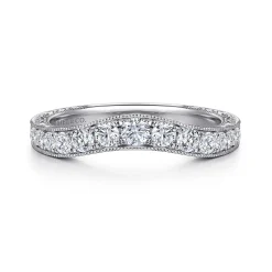 Online Gabriel & Co. Provence - Vintage Inspired Platinum Curved Channel Set Diamond Wedding Band with Engraving - 0.5 ct