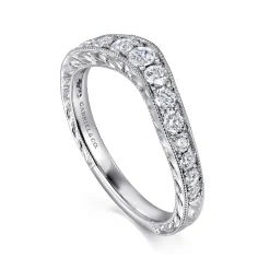 Online Gabriel & Co. Provence - Vintage Inspired Platinum Curved Channel Set Diamond Wedding Band with Engraving - 0.5 ct