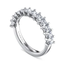New Gabriel & Co. Puglia - 14K White Gold Princess Cut 13 Stone Shared Prong Diamond Anniversary Band - 1.5 ct