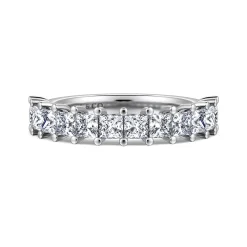 New Gabriel & Co. Puglia - 14K White Gold Princess Cut 13 Stone Shared Prong Diamond Anniversary Band - 1.5 ct