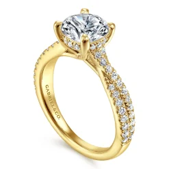 Best Gabriel & Co. Quinlan - 14K Yellow Gold Twisted Round Diamond Engagement Ring