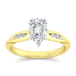 Discount Gabriel & Co. Quinn - 14K White-Yellow Gold Pear Shape Diamond Channel Set Engagement Ring