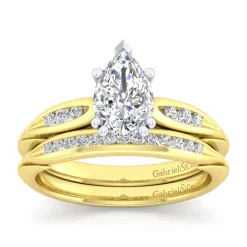 Discount Gabriel & Co. Quinn - 14K White-Yellow Gold Pear Shape Diamond Channel Set Engagement Ring