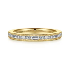 Sale Gabriel & Co. Raigne - 14K Yellow Gold Channel Set Baguette and Round Diamond Anniversary Band - 0.35 ct