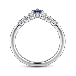Clearance Gabriel & Co. Raine - Curved 14K White Gold Corner Prong Princess Cut Sapphire and Prong Set Round Diamond Anniversary Band - 0.19 ct