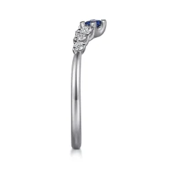 Clearance Gabriel & Co. Raine - Curved 14K White Gold Corner Prong Princess Cut Sapphire and Prong Set Round Diamond Anniversary Band - 0.19 ct