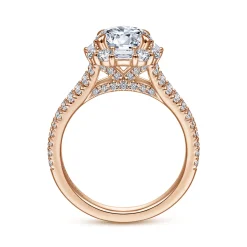 New Gabriel & Co. Rainier - 14K Rose Gold Cushion Halo Round Diamond Engagement Ring