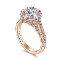 New Gabriel & Co. Rainier - 14K Rose Gold Cushion Halo Round Diamond Engagement Ring