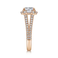 New Gabriel & Co. Rainier - 14K Rose Gold Cushion Halo Round Diamond Engagement Ring