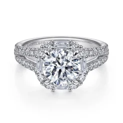 Discount Gabriel & Co. Rainier - 14K White Gold Cushion Halo Round Diamond Engagement Ring