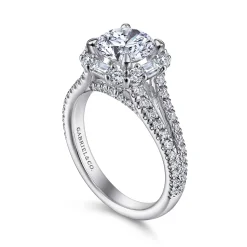 Discount Gabriel & Co. Rainier - 14K White Gold Cushion Halo Round Diamond Engagement Ring