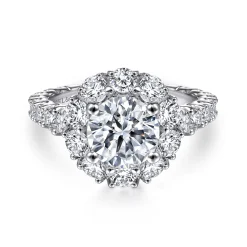 Outlet Gabriel & Co. Rayna - 14K White Gold Round Halo Diamond Engagement Ring