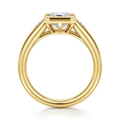 Sale Gabriel & Co. Reaux - 14K Yellow Gold Emerald Cut Three Stone Bezel Set Diamond Engagement Ring