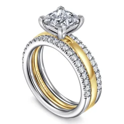 Clearance Gabriel & Co. Reba - 14K White-Yellow Gold Princess Cut Diamond Engagement Ring